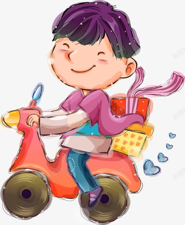手绘卡通木马男孩png免抠素材_新图网 https://ixintu.com 卡通 木马 男孩