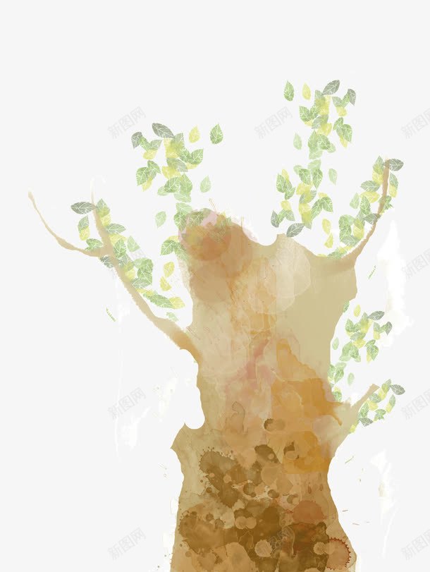 水彩树技画png免抠素材_新图网 https://ixintu.com 咖啡色 树支 水彩树技画