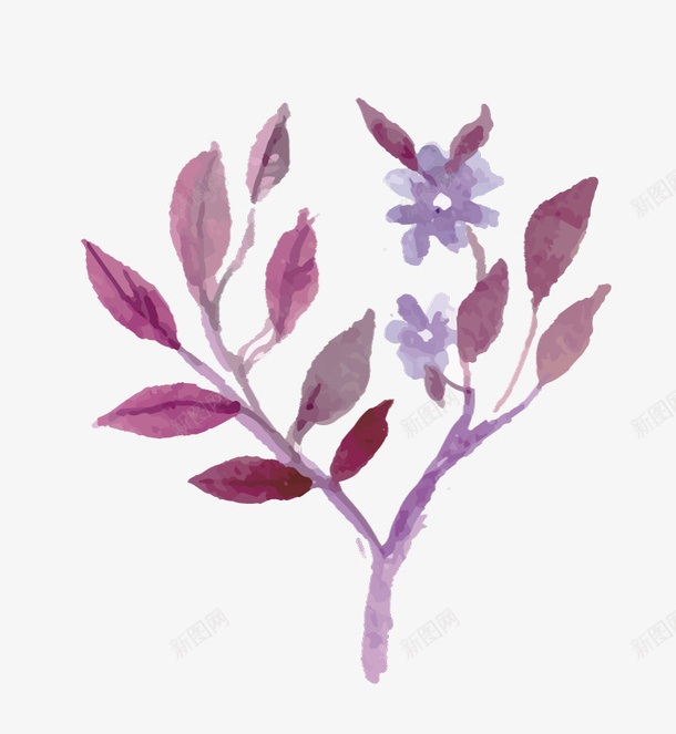 水彩画花与树枝png免抠素材_新图网 https://ixintu.com 树枝 水彩 画 花