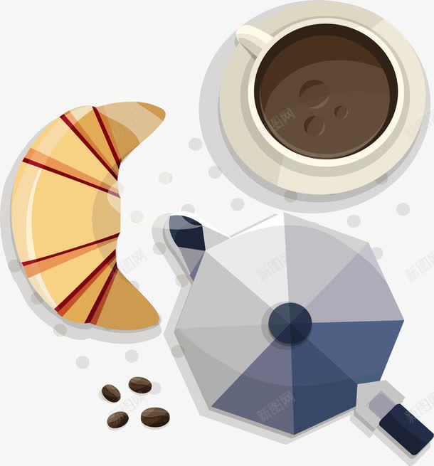 休闲下午茶png免抠素材_新图网 https://ixintu.com 下午茶 咖啡杯 牛角包 矢量素材 面包
