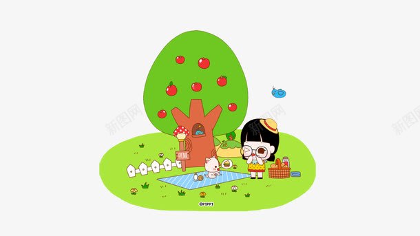 郊游卡通海报装饰图案png免抠素材_新图网 https://ixintu.com 小女孩 照相 苹果树 草坪 郊游卡通海报装饰图案免费下载