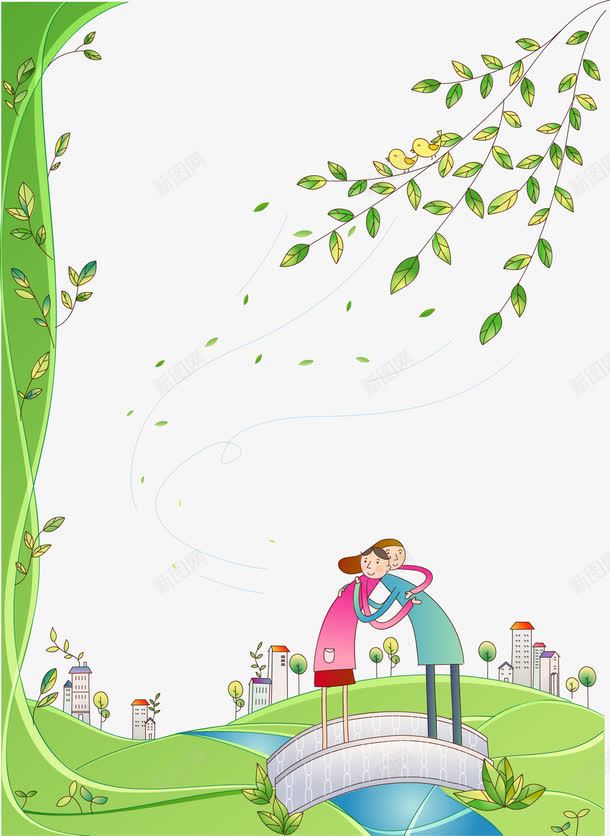 站在桥上的情侣插画png免抠素材_新图网 https://ixintu.com 古桥 恋人 插画 桥 爱情桥