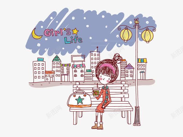 手绘等公交的女孩png免抠素材_新图网 https://ixintu.com 卡通女孩 女孩 手绘女孩的日常 等待