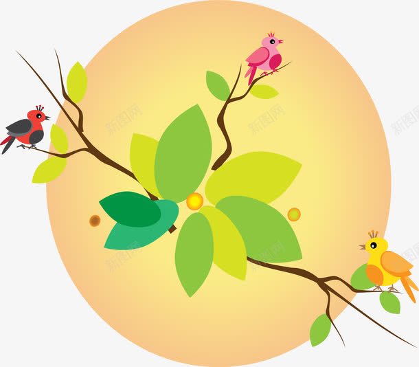 中国风花草鸟png免抠素材_新图网 https://ixintu.com 中国风 插画 标签