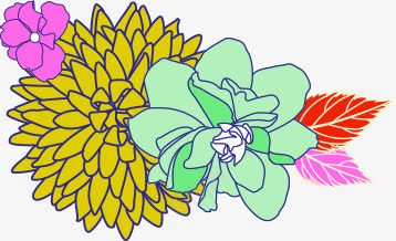 手绘黄绿粉花朵红粉树叶png免抠素材_新图网 https://ixintu.com 手绘 树叶 粉花 红粉 黄绿