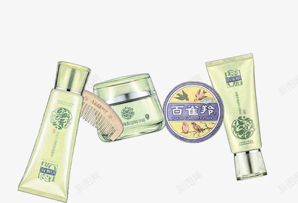 化妆品套装手绘png免抠素材_新图网 https://ixintu.com 化妆品 手绘 白雀羚 绿色