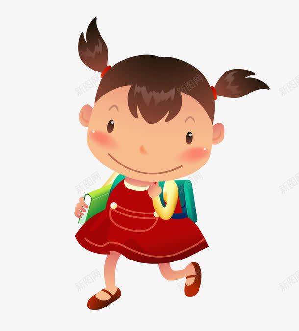上学的女孩png免抠素材_新图网 https://ixintu.com 书包 卡通 可爱的 女孩 学生 插图 漂亮的 红色的