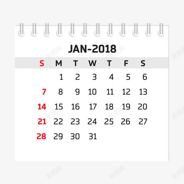 黑白色2018一月台历png免抠素材_新图网 https://ixintu.com 2018 2018台历 一月 台历 日常 白色 黑色