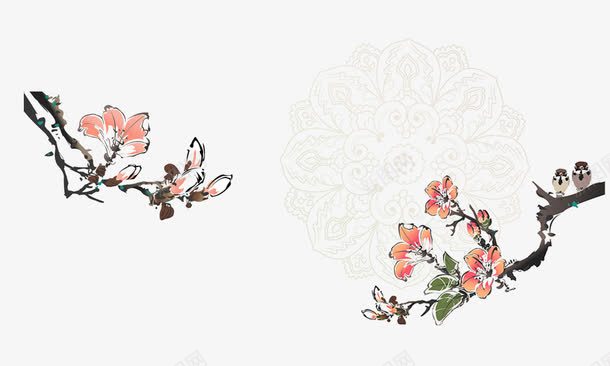 手绘梅花背景png免抠素材_新图网 https://ixintu.com 手绘 梅花 海报背景 花纹