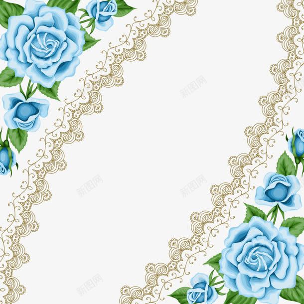 月季花边框png免抠素材_新图网 https://ixintu.com 手绘 花纹 花边 蓝色 边框