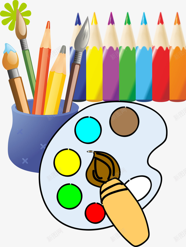 画画工具插图png免抠素材_新图网 https://ixintu.com 彩笔 毛笔 调色板