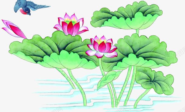 手绘荷花荷塘美景png免抠素材_新图网 https://ixintu.com 美景 荷塘 荷花