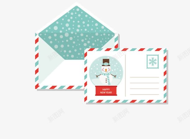 创意雪人明信片和信封矢量图ai_新图网 https://ixintu.com 信封 新年快乐 新年祝福 明信片 明信片格式 矢量图 节日 雪人 雪花