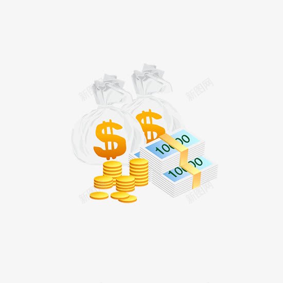 卡通钱袋金币钞票财富png免抠素材_新图网 https://ixintu.com 卡通 财富 金币 钞票 钱袋