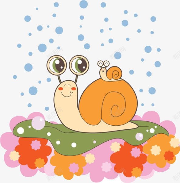 卡通蜗牛花朵png免抠素材_新图网 https://ixintu.com 卡通 树叶 花朵 蜗牛