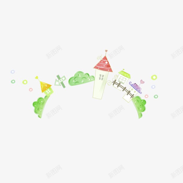 卡通山坡房子png免抠素材_新图网 https://ixintu.com 卡通 房子 绿色 装饰