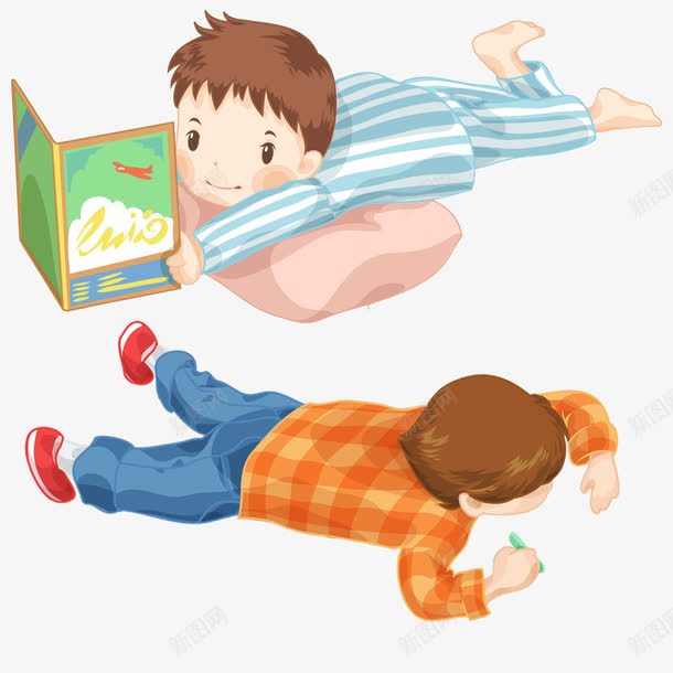 趴着的男孩png免抠素材_新图网 https://ixintu.com PNG图形 书本 卡通 男孩 装饰