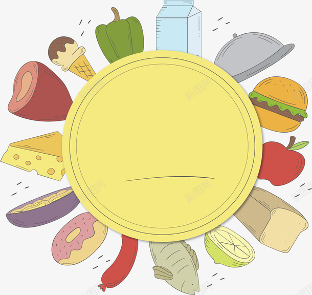 美味食物装饰边框矢量图ai免抠素材_新图网 https://ixintu.com 手绘美食 手绘食物 矢量png 美食 美食边框 食物 矢量图