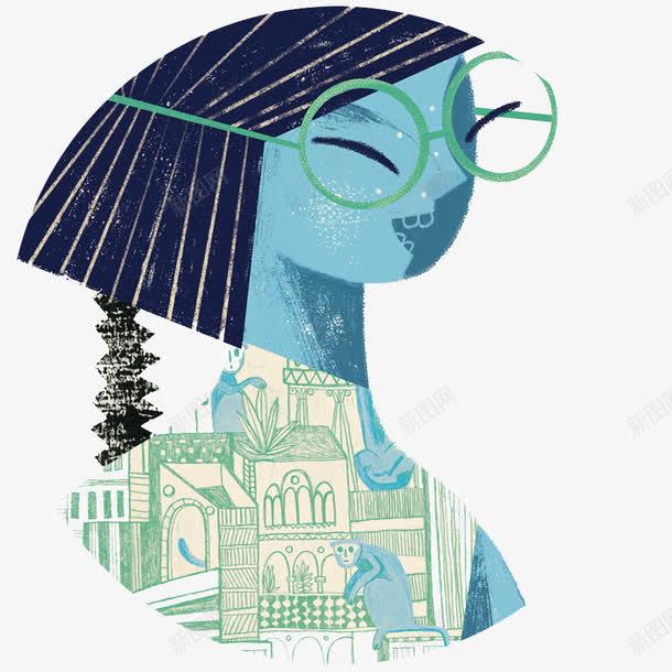戴眼镜的女孩插图png免抠素材_新图网 https://ixintu.com 创意图案