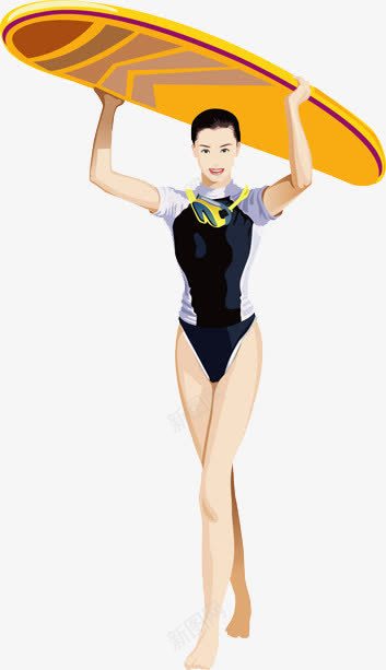 顶冲浪板的女孩png免抠素材_新图网 https://ixintu.com 冲浪 卡通 手绘 运动