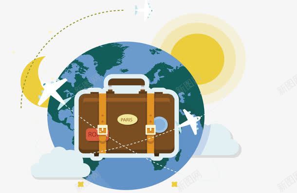 日月环绕地球海报矢量图eps免抠素材_新图网 https://ixintu.com 手提箱 旅游季 旅游海报 日月环绕 环球旅行 矢量png 矢量图
