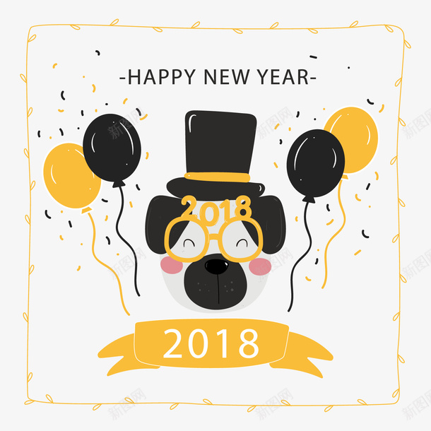 2018年可爱狗头和气球贺卡png免抠素材_新图网 https://ixintu.com 2018可爱狗头 卡通动物 文案背景 漂浮气球