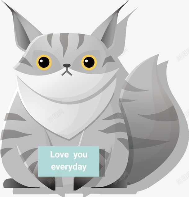花纹大猫png免抠素材_新图网 https://ixintu.com 动物 可爱 大猫 手绘 耳朵 花纹 蓝色木牌