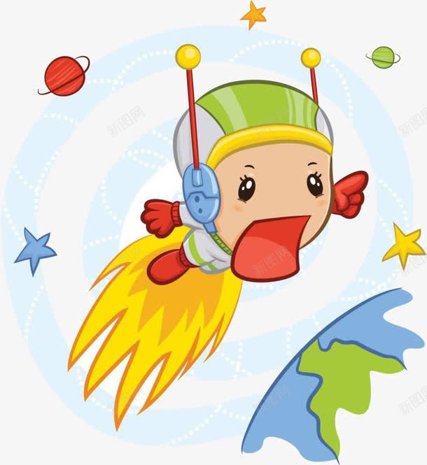 卡通飞人png免抠素材_新图网 https://ixintu.com 卡通 地球 星星 飞人