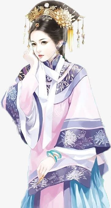 粉衣清廷宫妃古风手绘png免抠素材_新图网 https://ixintu.com 古风 宫妃 手绘 清廷