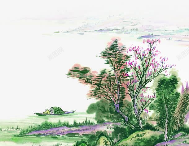 漂亮风景png免抠素材_新图网 https://ixintu.com 渔船 漂亮 花朵 风景
