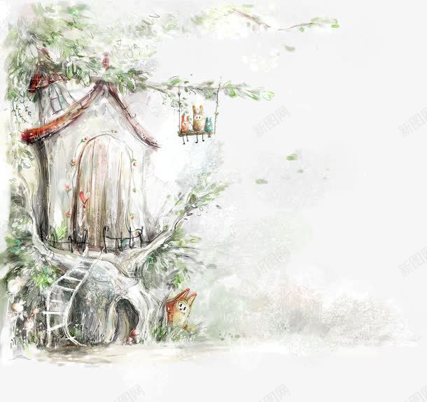 手绘森林的房子展板png免抠素材_新图网 https://ixintu.com 展板 房子 森林