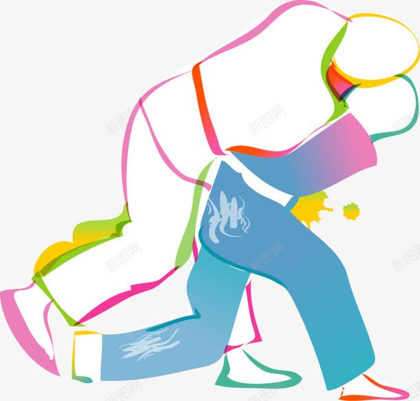卡通手绘彩色人物剪影运动摔跤png免抠素材_新图网 https://ixintu.com 人物 剪影 卡通 彩色 手绘 摔跤 运动
