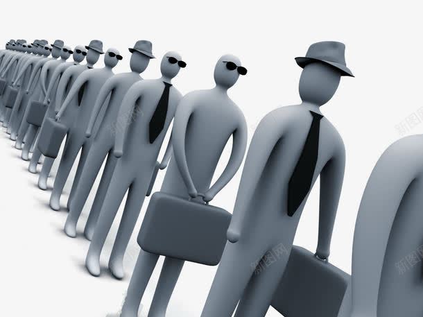 灰色商务小人png免抠素材_新图网 https://ixintu.com 3D 商务 商务小人 排队 立体