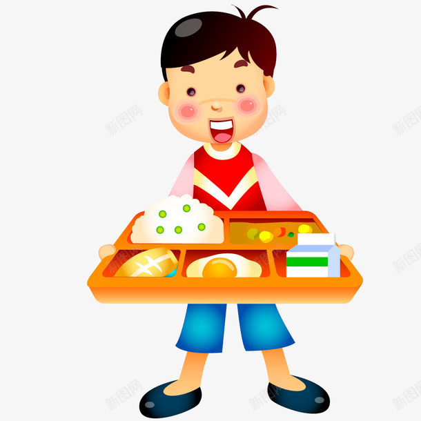 端着午饭的男孩矢量图ai免抠素材_新图网 https://ixintu.com 人物 创意 手绘 插画 食物 矢量图