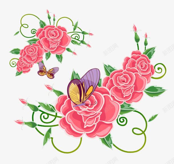 蝶恋花png免抠素材_新图网 https://ixintu.com 水彩 绿粉 花朵 蝴蝶