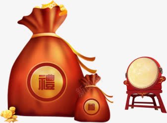 金袋锣鼓png免抠素材_新图网 https://ixintu.com 一桶金 圆形 金袋 锣鼓