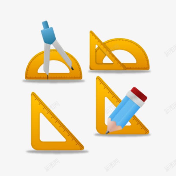 尺子元素png免抠素材_新图网 https://ixintu.com 圆规 学习 尺子 铅笔
