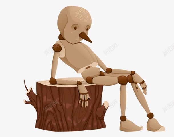 可爱木偶人png免抠素材_新图网 https://ixintu.com 卡通 可爱 木偶人 树根