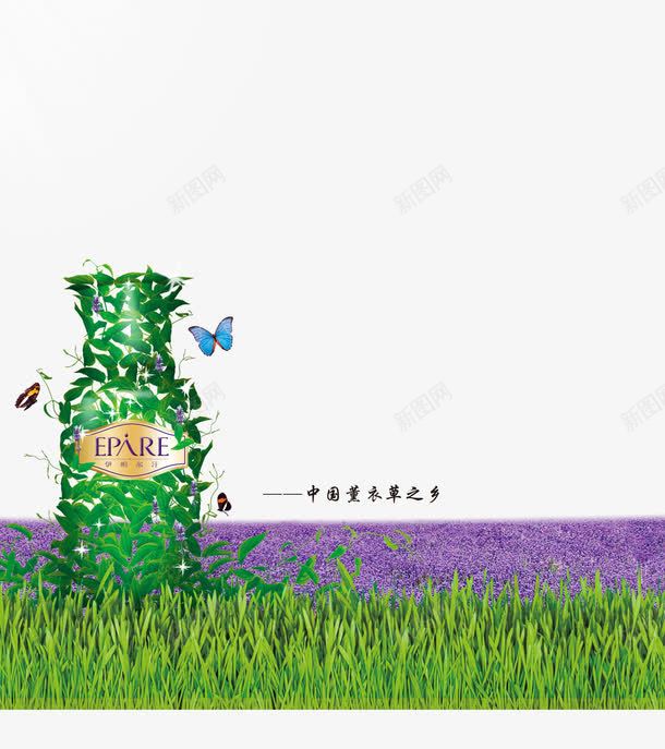蝴蝶与叶子装饰瓶png免抠素材_新图网 https://ixintu.com 叶子 薰衣草 蝴蝶