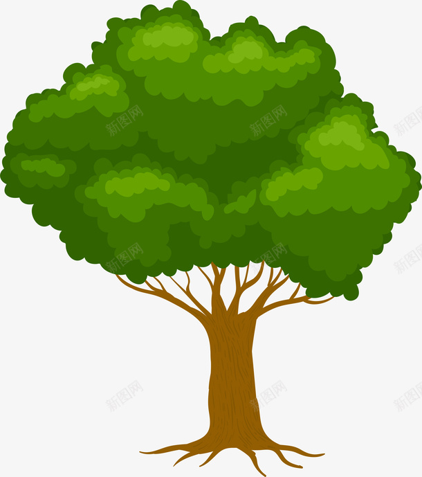卡通手绘绿色植物装饰插画png免抠素材_新图网 https://ixintu.com 卡通树 卡通树木 大树 春天 春天树木 树木插画 绿色植物