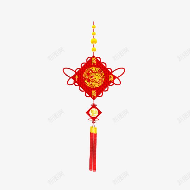 大红色的中国结png免抠素材_新图网 https://ixintu.com 中国结 大红色 带有龙的图案 飘带