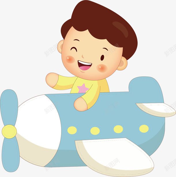 手绘飞机小男孩矢量图ai免抠素材_新图网 https://ixintu.com 创意图 可爱 小男孩 彩色 手绘图 时尚 漫画 矢量图