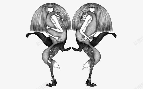 野人插画psd免抠素材_新图网 https://ixintu.com 插画 简约 野人 黑白