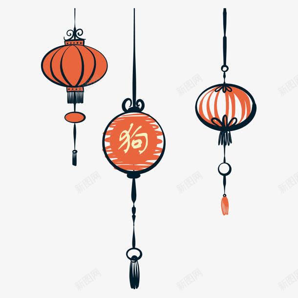 中国风狗年红色灯笼装饰png免抠素材_新图网 https://ixintu.com 中国风 喜庆 图案 手绘 新年 灯笼 狗年 红色 线条 装饰