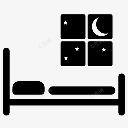 床卧室夜晚图标svg_新图网 https://ixintu.com 卧室 夜晚 床 窗户