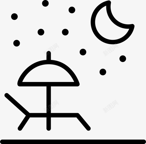 休息室月亮夜晚图标svg_新图网 https://ixintu.com 休息室 夜晚 天气景观稀薄 日光浴 星星 月亮 雨伞