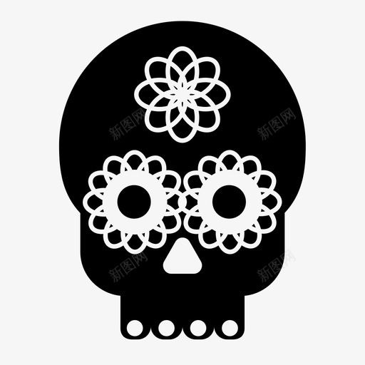 骷髅花头骨死亡图标svg_新图网 https://ixintu.com 哥特式 头骨 死亡 骷髅花