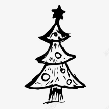 圣诞树手绘新年图标图标