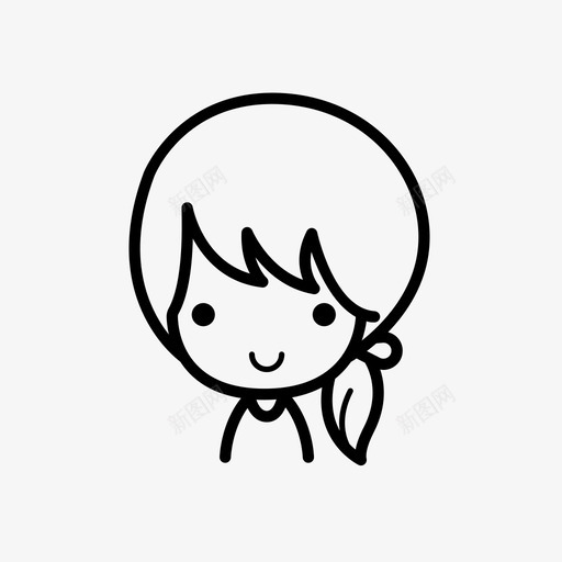 脸女孩马尾辫图标svg_新图网 https://ixintu.com 侧马尾 女孩 短发 脸 脸05 马尾辫
