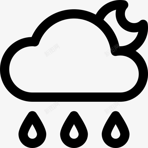 雨夜云月亮图标svg_新图网 https://ixintu.com 云 天气 天气线图标 月亮 降雨 雨夜
